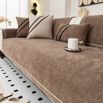 [Heavy Non-Slip Sofa Protector Classic] Luxurious Chenille Sofa Cover with Decorative Stitching - Thick, Sofa Towel