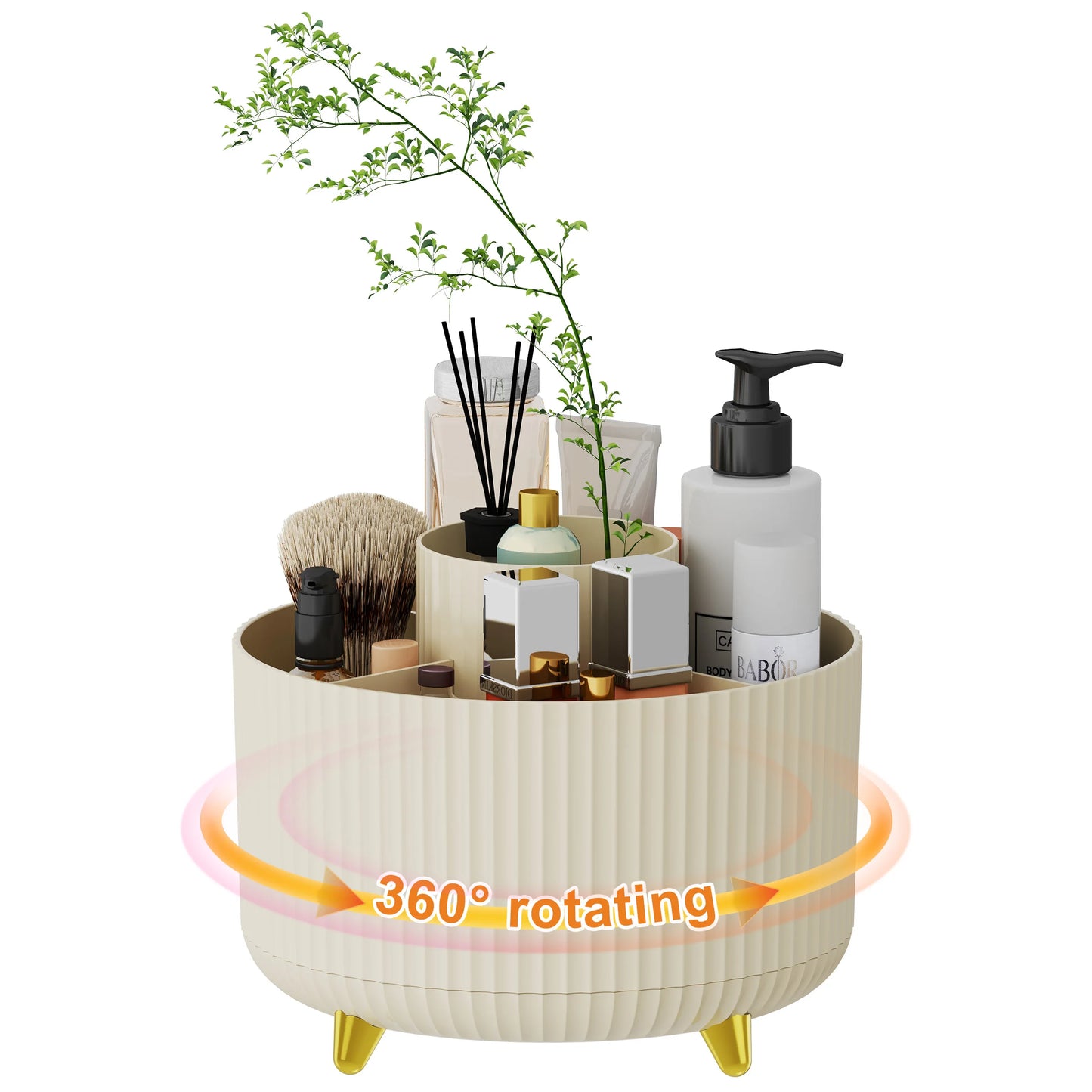 360° Rotating Makeup Organizer - 1pc Plastic Cosmetic Storage with 5 Compartments - Multi-Functional Holder for Brushes