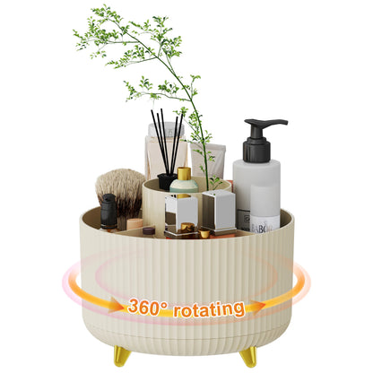 360° Rotating Makeup Organizer - 1pc Plastic Cosmetic Storage with 5 Compartments - Multi-Functional Holder for Brushes