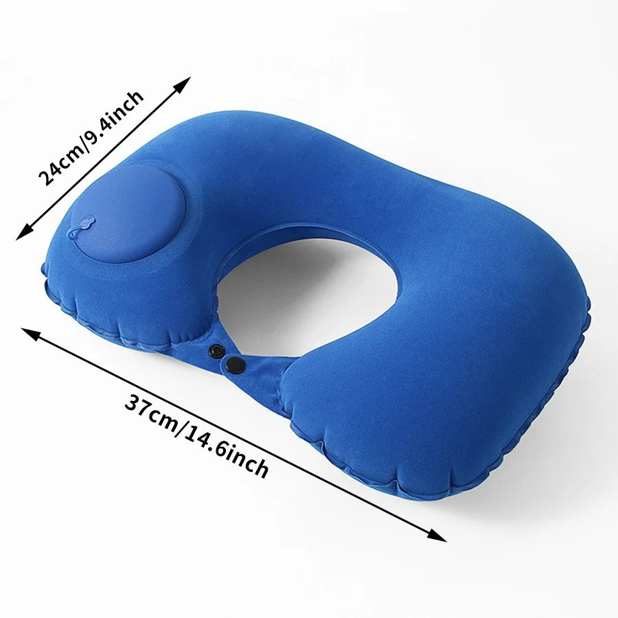 1pc U-Shaped Auto-Inflate Neck Pillow Home Office Car Use Travel Pillow Portable Comfortable Flocking Surface Pillow Gift