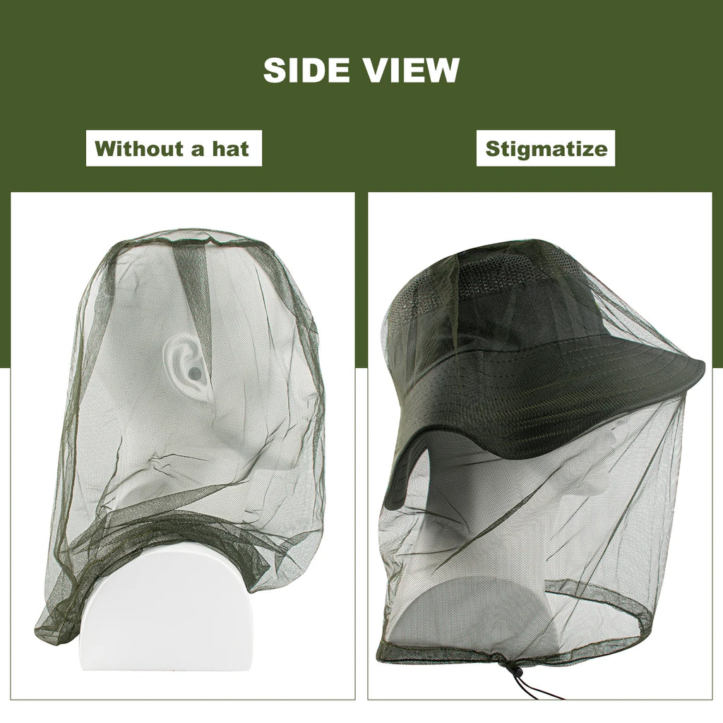 1Pc Ultra Large & Long Extra Fine Holes Mesh Soft Durable Fly Screen Premium Mosquito Insect Head Net Face Protector Camping Cap
