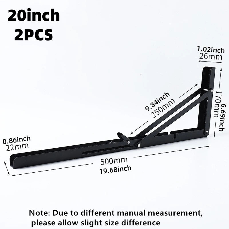 2Pcs Triangle Folding Angle Shelf Bracket Heavy Duty Stainless Steel Collapsible Shelf Bracket for Table Work Bench Wall Mounted