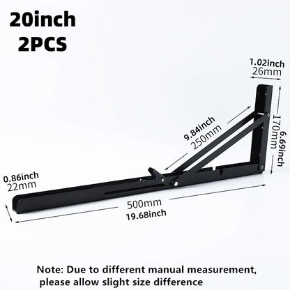 2Pcs Triangle Folding Angle Shelf Bracket Heavy Duty Stainless Steel Collapsible Shelf Bracket for Table Work Bench Wall Mounted