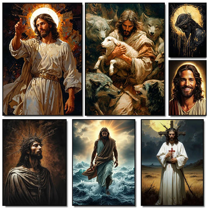 Retro Religion Jesus Walking On Water Lost Lamb Classic Posters Prints Canvas Painting Wall Art Picture Living Room Home Decor
