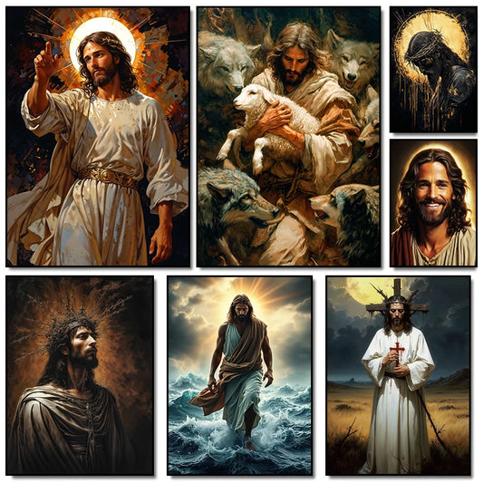 Retro Religion Jesus Walking On Water Lost Lamb Classic Posters Prints Canvas Painting Wall Art Picture Living Room Home Decor