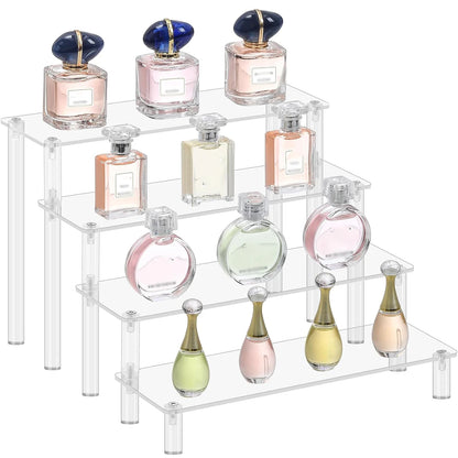 Transparent Acrylic Display Stand Pottery Storage Rack - Doll Clay Figurine Ladder Shelf for Makeup Organization Home Store