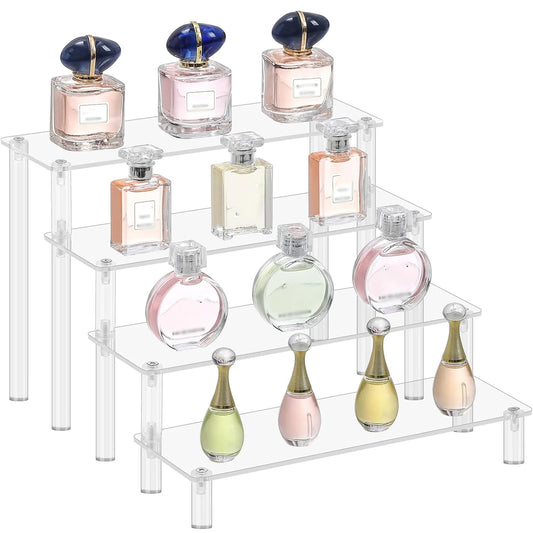 Transparent Acrylic Display Stand Pottery Storage Rack - Doll Clay Figurine Ladder Shelf for Makeup Organization Home Store