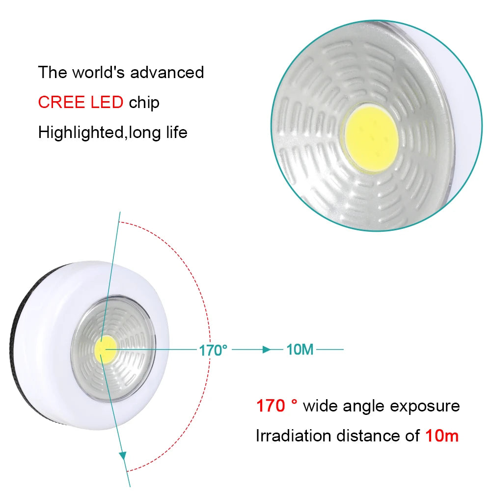 COB LED Under Cabinet Light With Adhesive Sticker Wireless Night Light Home Wall Lamp AAA Battery Powered Wardrobe Closet Lamp