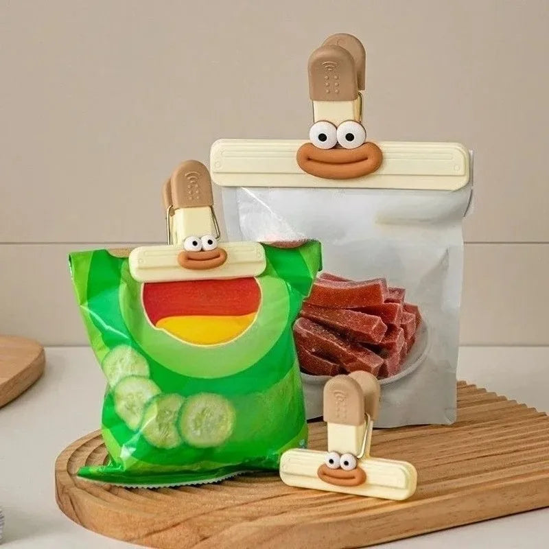 3pcs Creative Face Bag Sealing Clip Food Snack Clip Kitchen Tools Decorative Small Clip Refrigerator Plastic Food Bag Storage