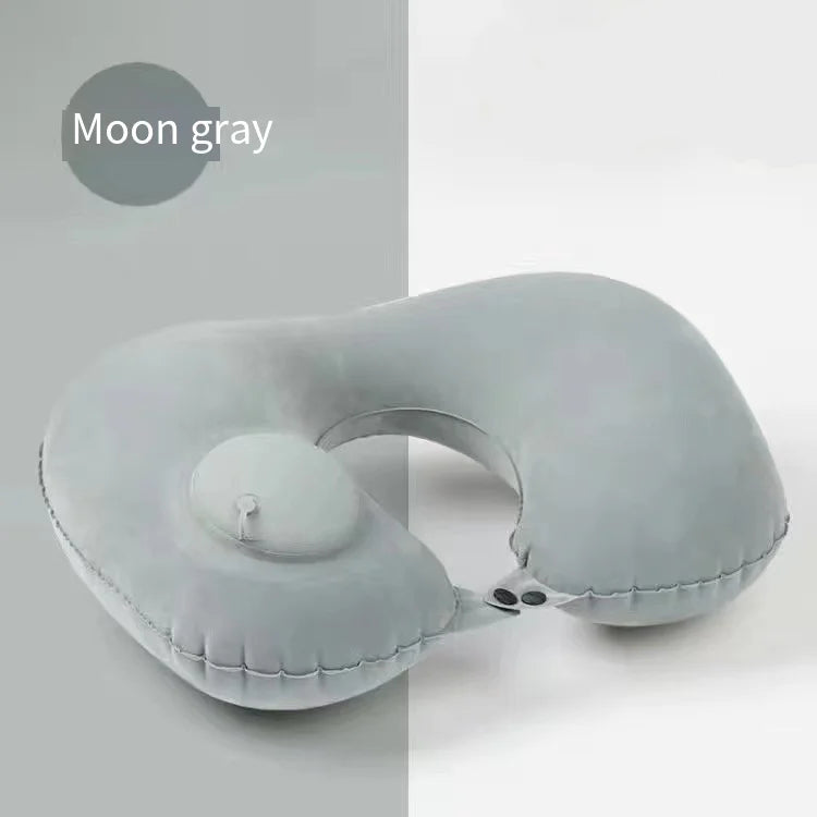 Portable Push-Inflatable U-Shaped Neck Pillow: Outdoor Travel Neck Support Pillow With 360° Free Rotation Contours To Neck Curve