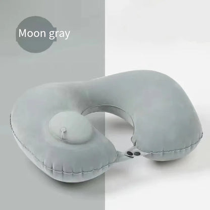 Portable Push-Inflatable U-Shaped Neck Pillow: Outdoor Travel Neck Support Pillow With 360° Free Rotation Contours To Neck Curve