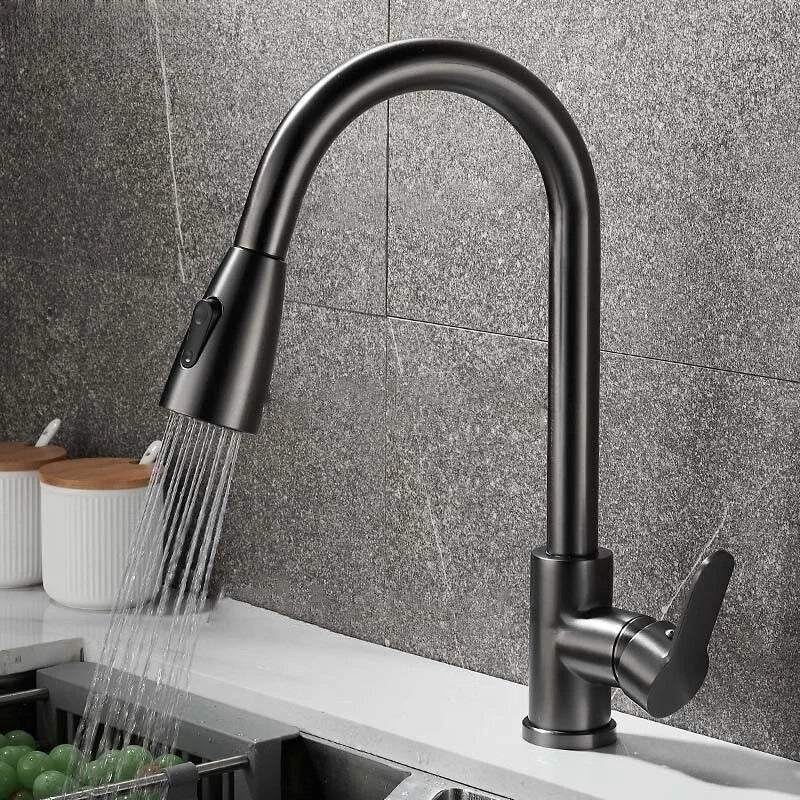 Kitchen Sink Faucets stainless steel Pull Out Kitchen Sink Water Tap Deck Mounted Mixer Stream Sprayer Head Hot Cold Taps