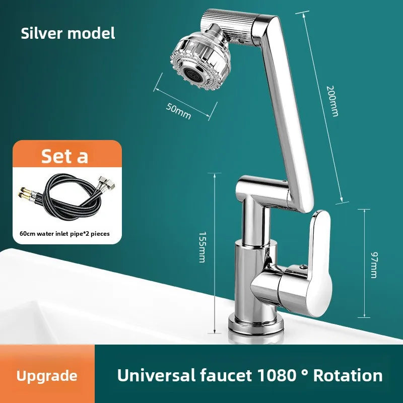 1080° Swivel Kitchen Sink Faucet Bathroom Sink Faucet Basin Faucet Multifunction Cold and Hot Water Tap