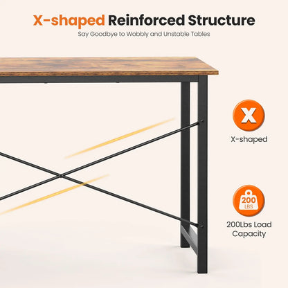 JHK 47IN Computer Desk with 2 Drawers For Study Office Gaming Wood Table with Adjustable Position Drawers Modern Work Table