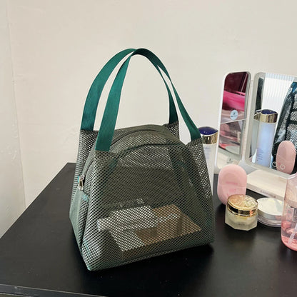Large Capacity Travel Mesh Bag with Handle Portable Cosmetic Zipper Pouch Makeup Toiletry Beach Bag - New Design