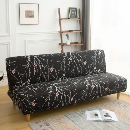 Printed Sofa Bed Cover Stretch Armless Sofa Cover Spandex Dust-Proof Furniture Protector For Bedroom, Hotel, and Home Decor