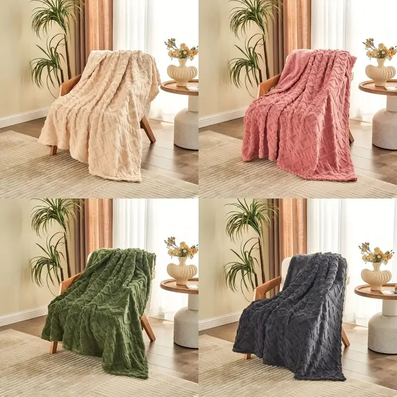 Ultra-Soft 3D Plush Fleece Blanket – Luxurious Dense Weave, Cozy Flannel Throw for Warmth