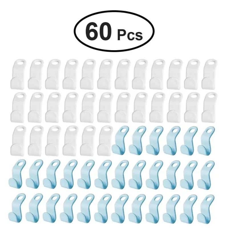 60pcs/set Plastics Hanger Connection Hook Stackable Space Saving Storage Multifunctional Hanging Clothes Rack