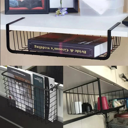 1PC Hot S/L Cupboard under Storage Iron Cabinet Closet Desk Hanging Mesh Basket Wire Bookcase Shelf Rack Organizer