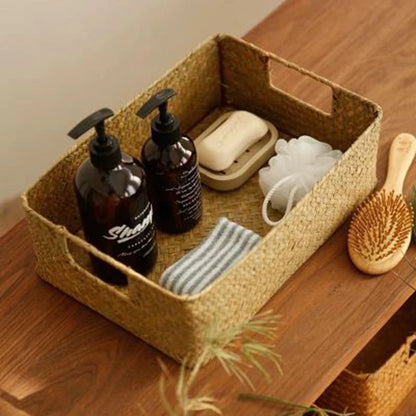 Woven Seagrass Basket for Home Decor, Natural Wicker Basket, Storage Basket, Fruit Bread Towel, Kitchen Table, Rattan