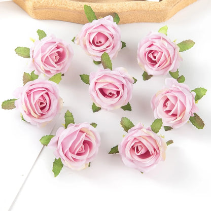 100PCS Artificial Flowers Diy Candy Box Cake Home Decor Christmas Decorative Wreaths Wedding Party Garden Roses Arch Silk Fake