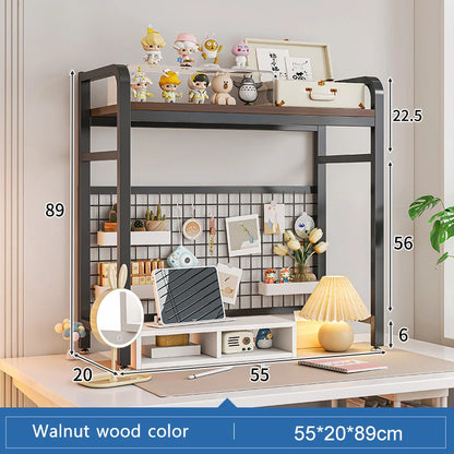 Bookcase Gaming Table Grid Bookshelf Desktop Multi-layer Wrought Iron Shelf Student Computer Desk Table  Wooden Shelves Rack