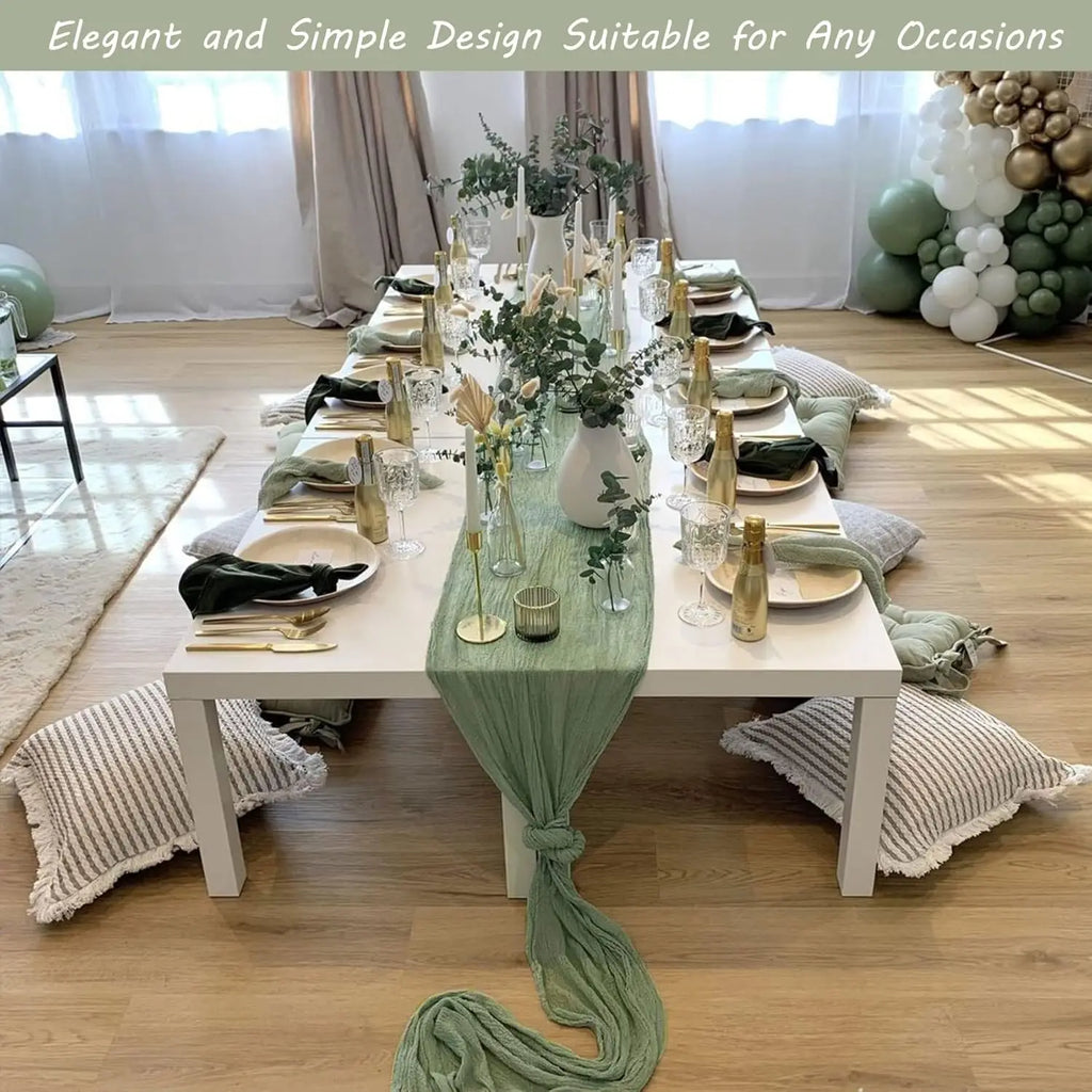 10Pcs CheeseCloth Table Runner, 40x270cm Boho Gauze Fabric Rustic Sheer TableRunner for Wedding Bridal Shower Party Banquet