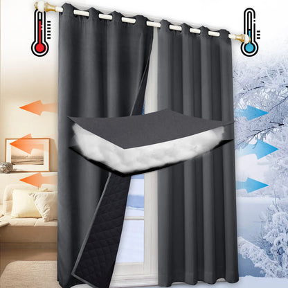 Clearance_Winter Warm Quilted Folder Cotton Curtains for Bedroom 100% Blackout Thick Thermal Curtains Sound Proof Drapes Cold Wi
