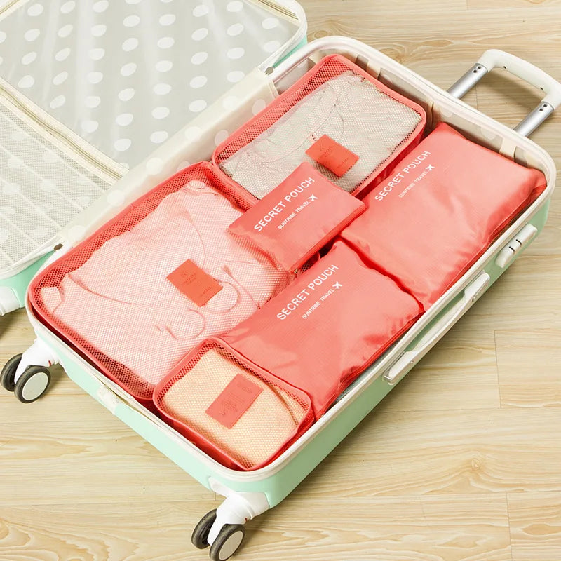 6-piece/set Travel Storage Bag Portable Large Capacity Waterproof Luggage Compartment Clothing Underwear Storage Bag with Zipper