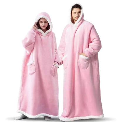 150/180cm Winter Thick Blanket Extra Plush Hoodie Lengthened Large Pocket Imitation Cashmere Home Coat Fleece TV Blanket 1pc