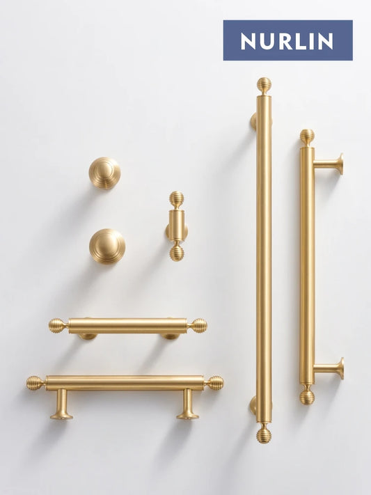 Nurlin French Luxury Solid Brass Kitchen Cabinet Furniture Drawer Cabinet Door Handle Round Knobs T-Bar Wardrobe Pull