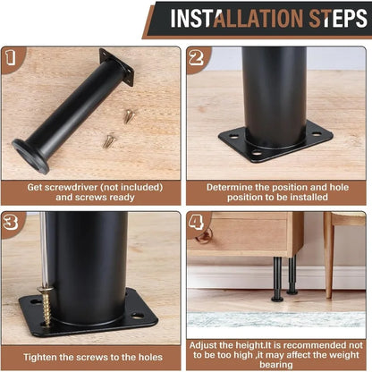 Home 4pcs Adjustable Height Furniture Support Legs, Black Telescopic Table Legs, Used for Tables, Bed Frames, TV Cabinets, Sofas