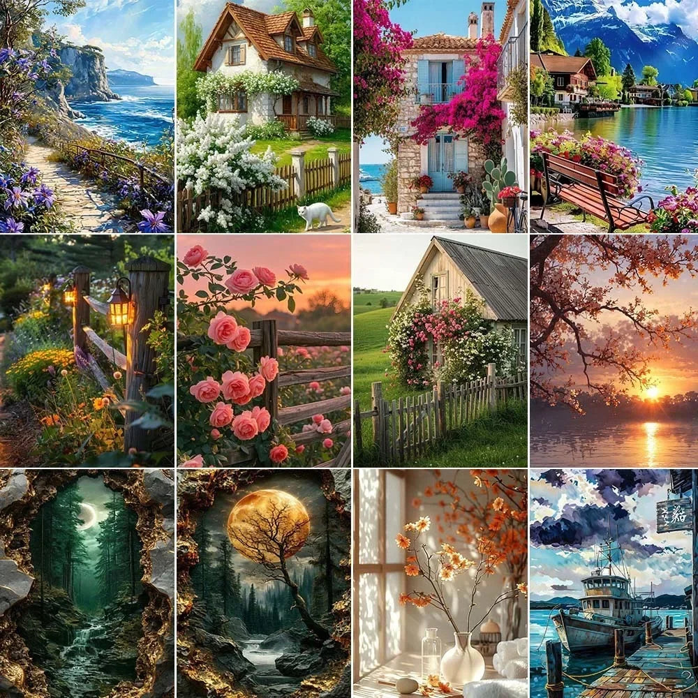 Diy Paint By Numbers Landscape Oil Painting Package For Adults Unique Gift Digital Picture Number Drawing On Canvas Home Decor