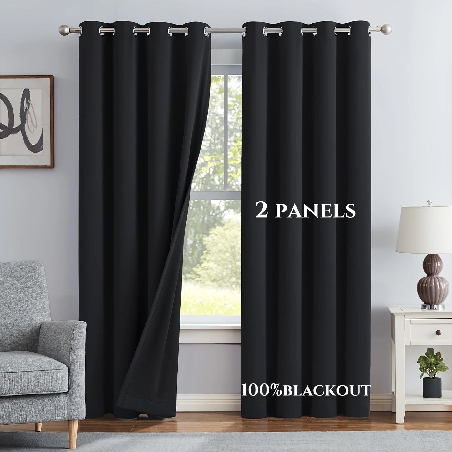 2pcs Modern 100% Blackout Solid Curtains, Window Curtains for Living Room, Bedroom, Kitchen, Home Decoration, Privacy Draps