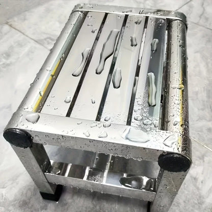 1Pc Multi-purpose Stainless Steel Stool - Durable Thick & Sturdy Stool, Ideal for Living Room, Bathroom, Kitchen and Corridors