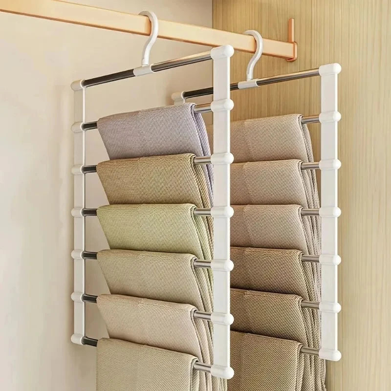 Multi-layer Pants Hanger Foldable Non-slip Clothes Rack Wardrobe Space Saving Organizer for Trousers Scarf Storage