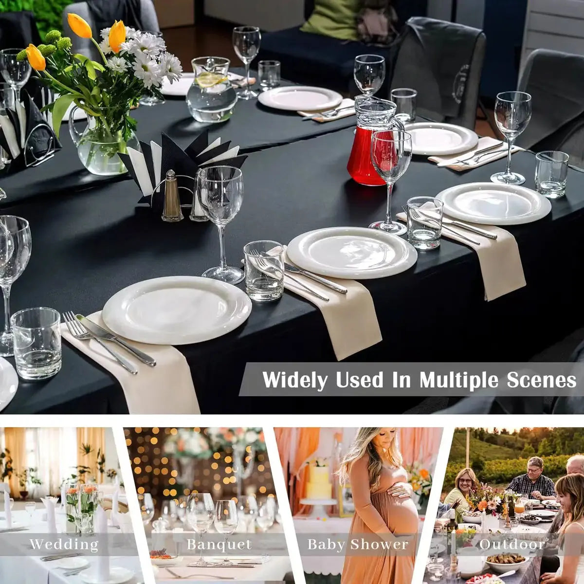 4/6/8 FT Solid Color High Stretch Rectangle Table Cloth For Birthday Wedding Banquet Restaurant Festival Party Supply All Color