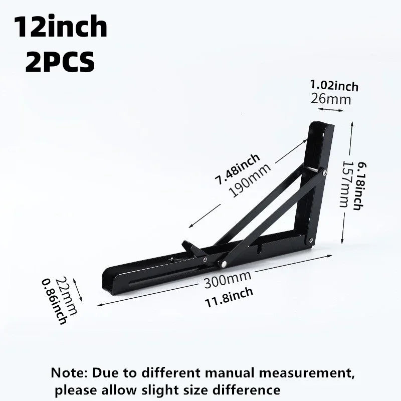 2PCS Heavy Duty Stainless Steel Triangle Folding Shelf Brackets – Wall Mounted Collapsible Angle Bracket for Table, Workbench