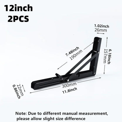 2PCS Heavy Duty Stainless Steel Triangle Folding Shelf Brackets – Wall Mounted Collapsible Angle Bracket for Table, Workbench