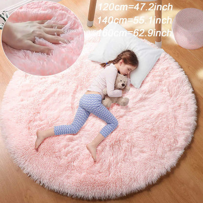 100/120/140/160 Round Rug Fluffy Soft Area Rugs for Kids Girls Room Princess Castle Plush Shag Carpet Cute Circle Bedroom Decor