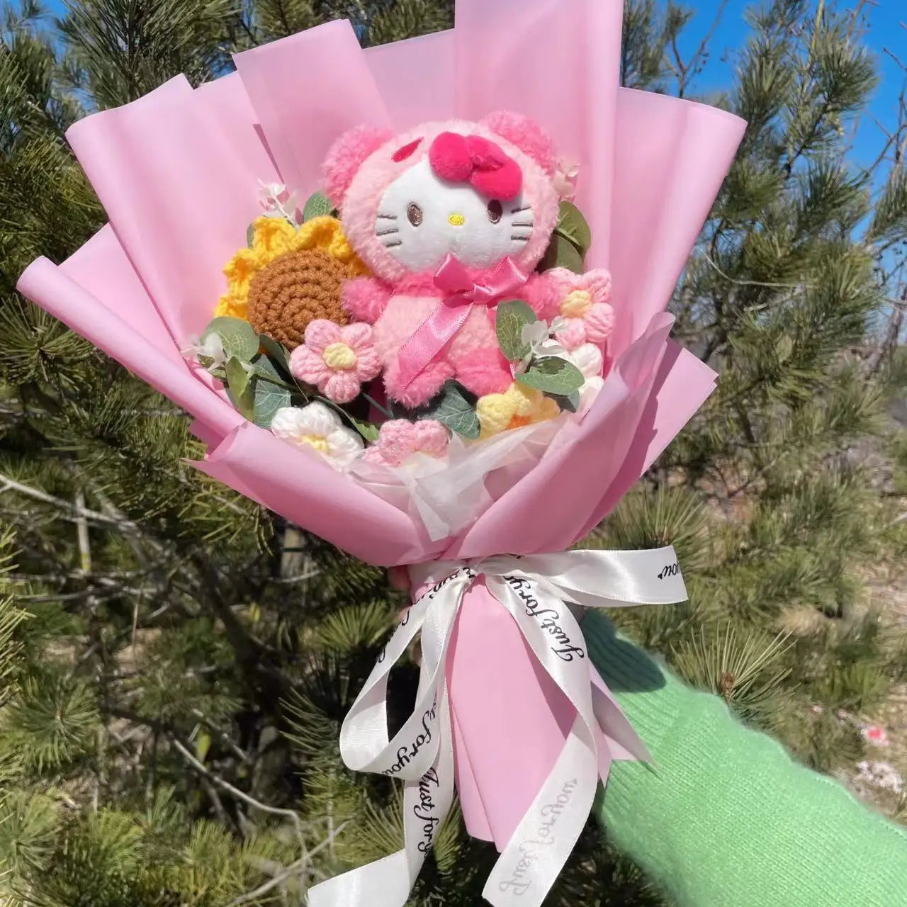 Kawaii Hello Kitty Cat Dolls With Artificial Flowers Creative Bouquet Christmas Valentine Birthday Graduation Gifts
