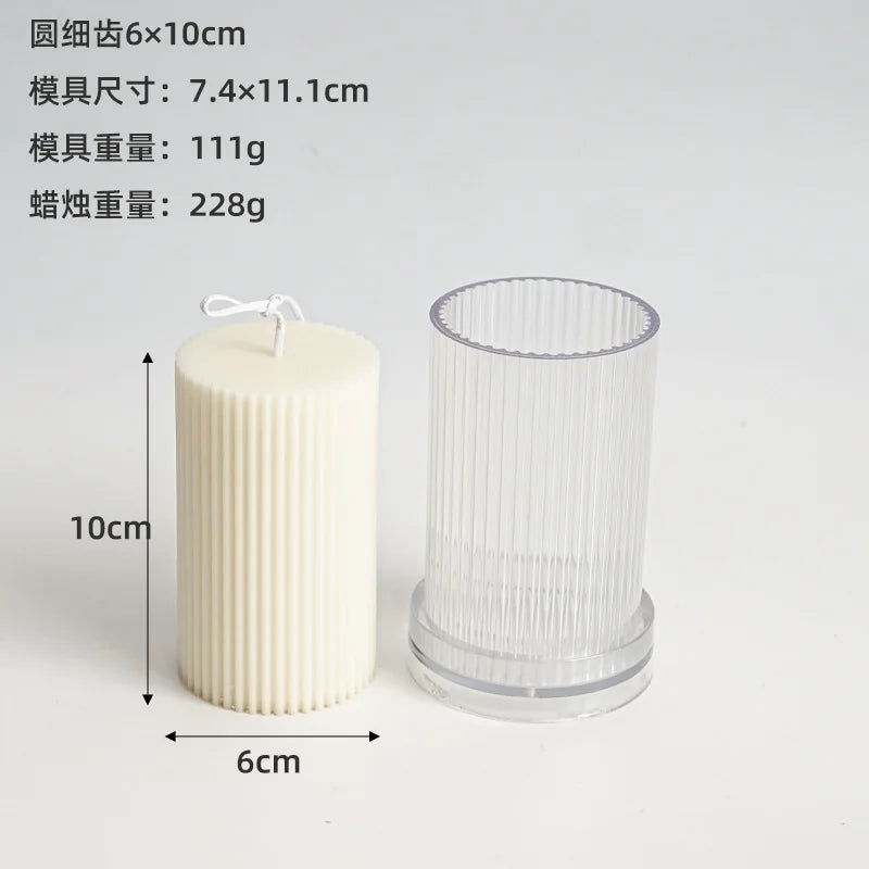 DIY Pinstripe Cylindrical Candle Mold 3D Flat Top Cylindrical Candle Making Supplies Durable and Easy To Release Plastic Mould