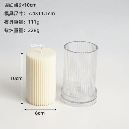 DIY Pinstripe Cylindrical Candle Mold 3D Flat Top Cylindrical Candle Making Supplies Durable and Easy To Release Plastic Mould