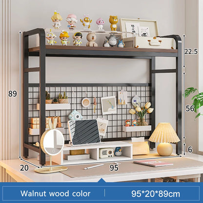 Bookcase Gaming Table Grid Bookshelf Desktop Multi-layer Wrought Iron Shelf Student Computer Desk Table  Wooden Shelves Rack