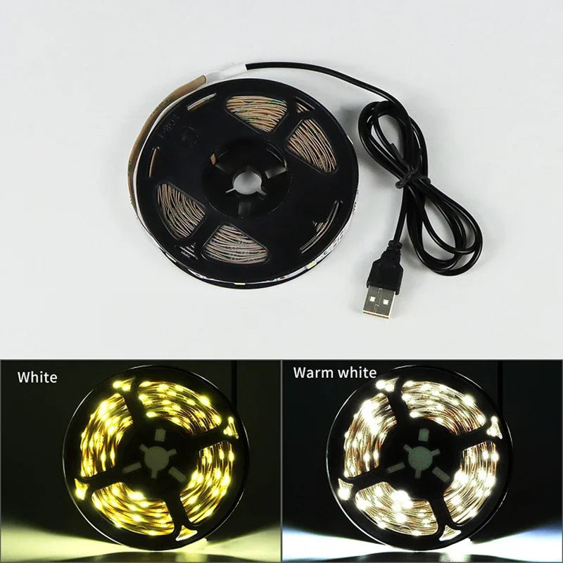 5V Black USB LED Strip Light SMD 2835 Warm White Red Yellow Blue Flexible Lighting Ribbon TV Background Tape Home Decor Lamp