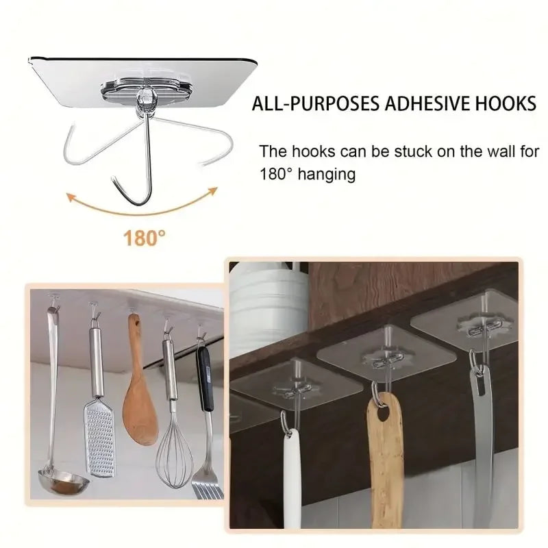 Self-adhesive Adhesive wall Hanging hooks Heavy Duty Transparent Seamless Hooks Keys Bathroom Shower Outdoor Kitchen Door Home