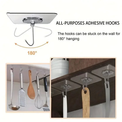 Self-adhesive Adhesive wall Hanging hooks Heavy Duty Transparent Seamless Hooks Keys Bathroom Shower Outdoor Kitchen Door Home