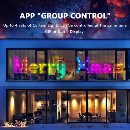 Smart LED Curtain Lights with DIY Pattern ,WiFi Window Fairy Light Outdoor Christmas String Lights for New Year Home Decor Gift