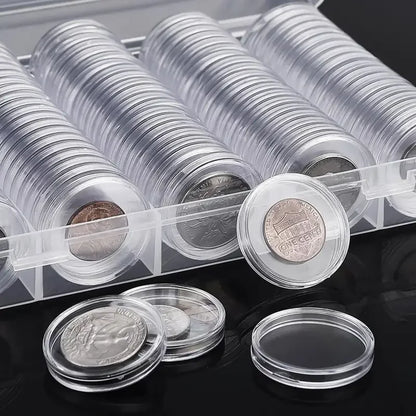 100Pcs Clear Coin Capsule Holder Case 27/30mm Transparent Commemorative Collectable Coin Storage Box Collection Supplies