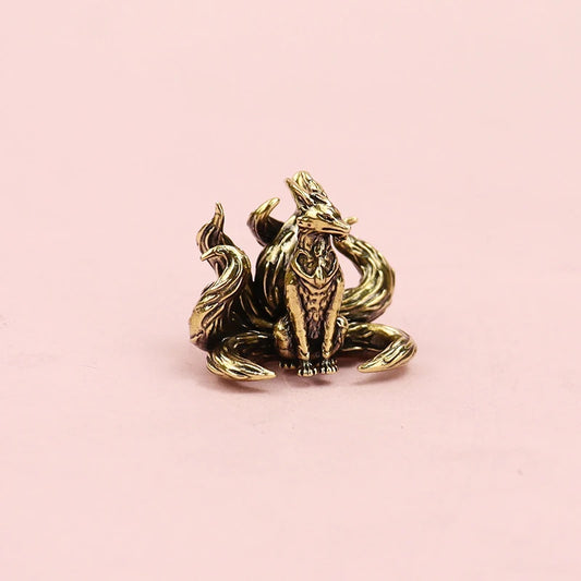 Miniature Antique Brass Lucky Nine Tailed Fox Figurines/Bat Ornament Copper Animal Mini Office Desktop Crafts Home Decor